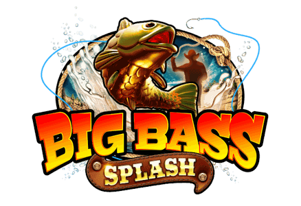 Big Bass Splash key art featuring the fisherman mascot and the bass fish logo character in a turquoise splash beneath a desert canyon